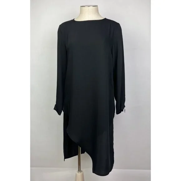 Zara Black Tunic Top Size XS Womens Blouse Long Sleeve Chiffon Assymetric - Picture 5 of 13